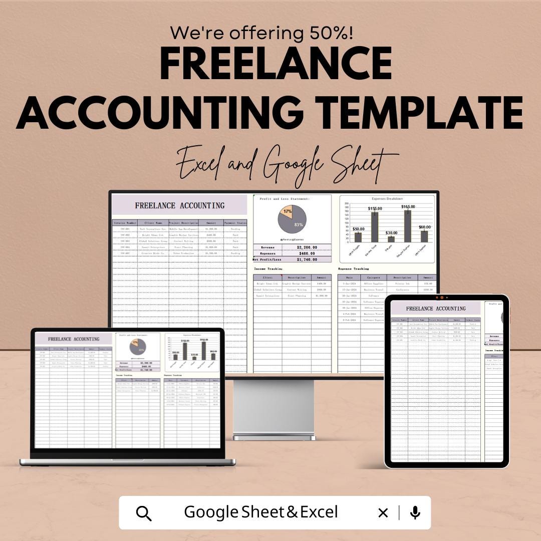 Freelance Accounting Template | Income and Expense Tracker | Budget Planner | Self-Employed Finance Tracker | Instant Download