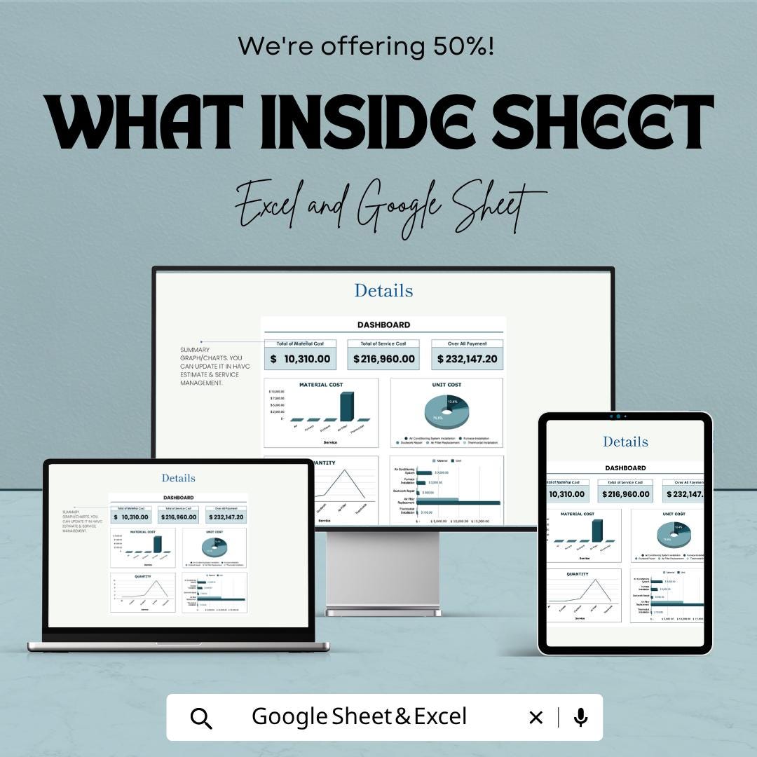 HVAC Estimate Template | HVAC Contractor Estimate Spreadsheet | HVAC Bid Proposal Template | Job Cost Estimate Sheet