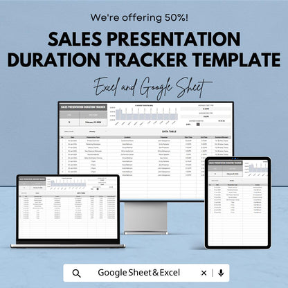 Sales Presentation Duration Tracker Template, Sales Time Tracker, Presentation Log, Sales Performance Sheet