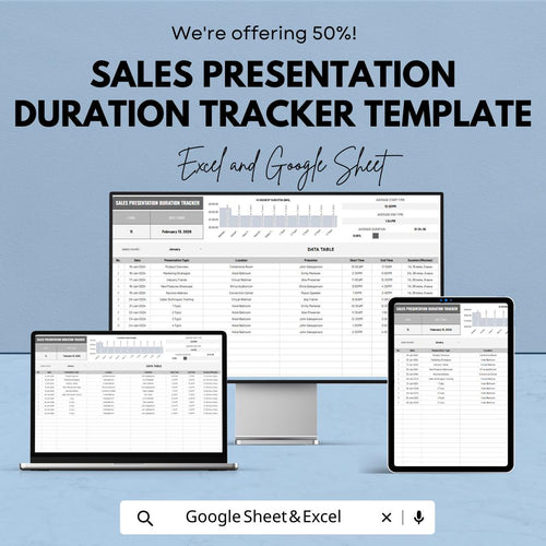 Sales Presentation Duration Tracker Template, Sales Time Tracker, Presentation Log, Sales Performance Sheet