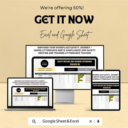 Safety Meeting and Training Attendance Tracker HR Template | Excel & Google Sheets | Workplace Safety Compliance Tracker
