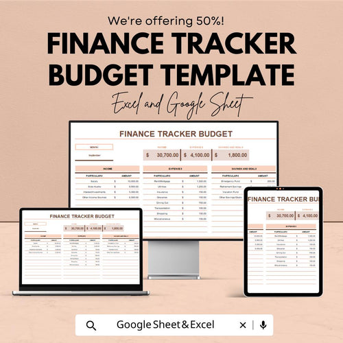 Finance Tracker Budget Template | Monthly Budget Planner Spreadsheet | Income Expense Tracker | Personal Finance Organizer