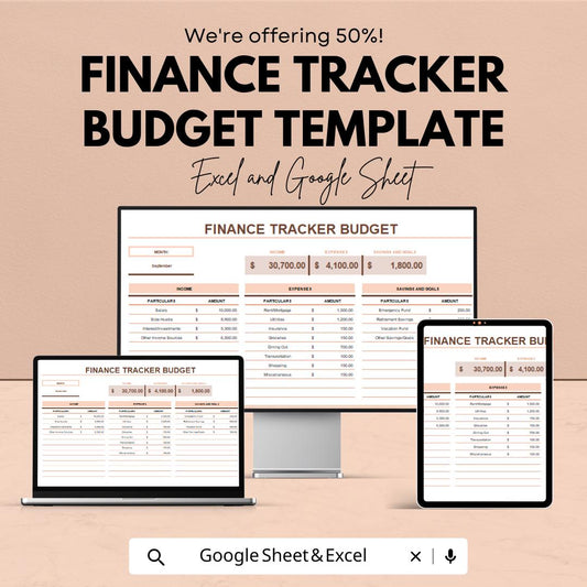Finance Tracker Budget Template | Monthly Budget Planner Spreadsheet | Income Expense Tracker | Personal Finance Organizer
