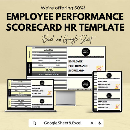Employee Performance Scorecard HR Template | Staff Appraisal Form | Performance Review Dashboard | Editable HR Tracker