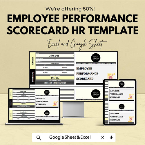 Employee Performance Scorecard HR Template | Staff Appraisal Form | Performance Review Dashboard | Editable HR Tracker