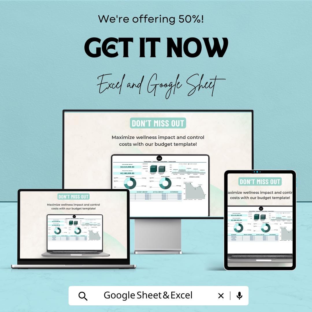 Employee Wellness Budget Management Sheet - Excel and Google Sheet | Track Wellness Program Budget & Expenses | Monthly Budget Tracker |