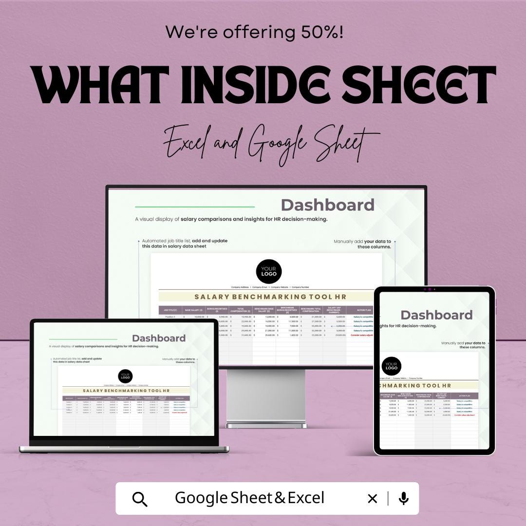 Salary Benchmarking Tool HR Template | Compensation Analysis Spreadsheet | HR Salary Comparison | Excel & Google Sheets