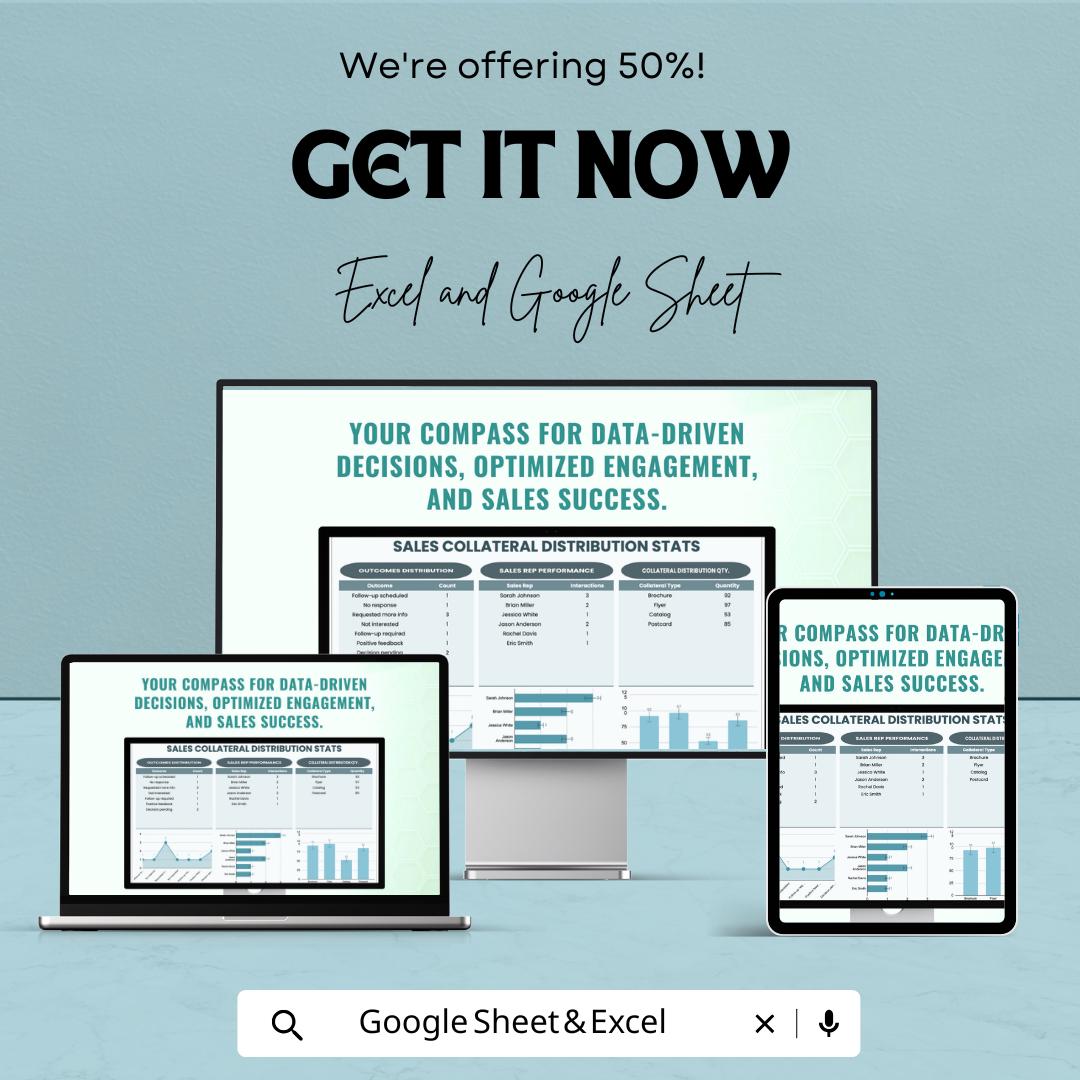 Sales Collateral Distribution Stats Template | Rep Performance Tracker | Distribution Metrics Report