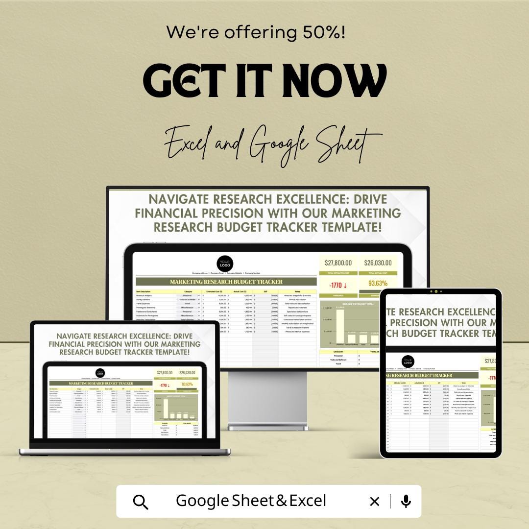 Marketing Research Budget Tracker Template | Business Budget Spreadsheet | Market Research Cost Planner | Expense Tracker for Teams