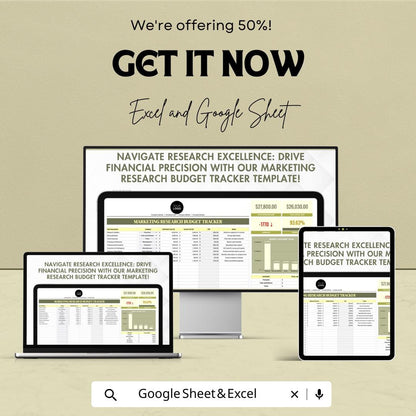 Marketing Research Budget Tracker Template | Business Budget Spreadsheet | Market Research Cost Planner | Expense Tracker for Teams
