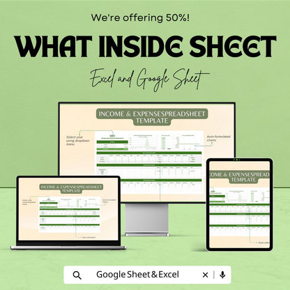 Income and Expense Spreadsheet | Excel & Google Sheet Template for Financial Management | 50% Off Now