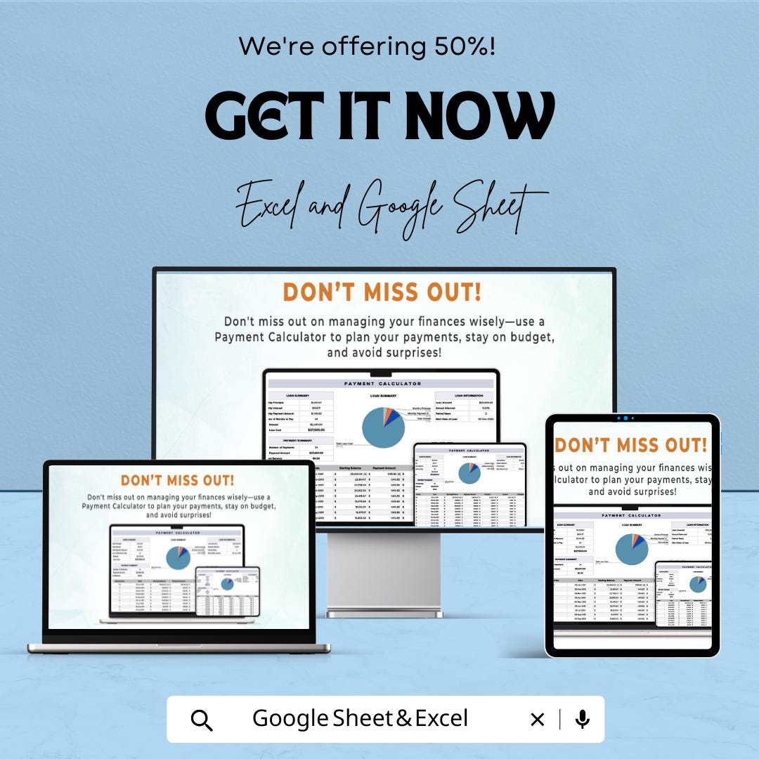 Payment Calculator Sheet - Excel & Google Sheet Template for Loan Management and Budgeting