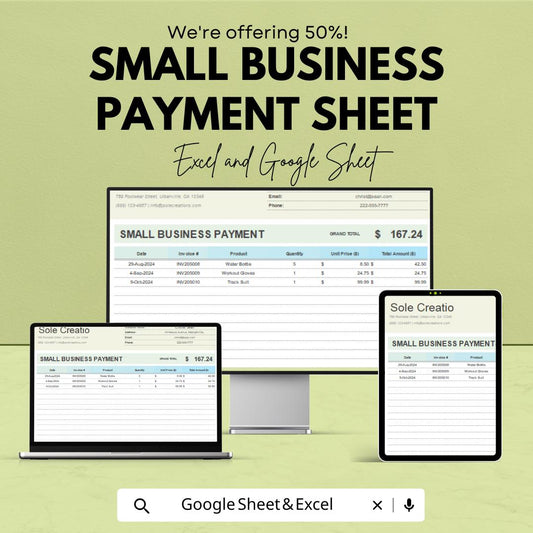 Small Business Payment Tracker Spreadsheet - Excel & Google Sheet Template for Payment Logs, Invoices, and Expenses