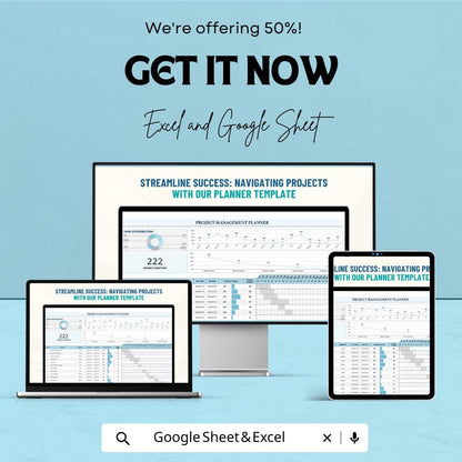 Project Management Planner Sheet | Excel & Google Sheet Dashboard | Gantt Chart | Task Timeline | Resource Allocation Tool