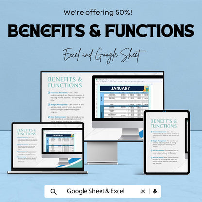Yearly Budget Calculator Sheet | Excel & Google Sheets | Income, Expenses, Savings Tracking | Financial Planning Template