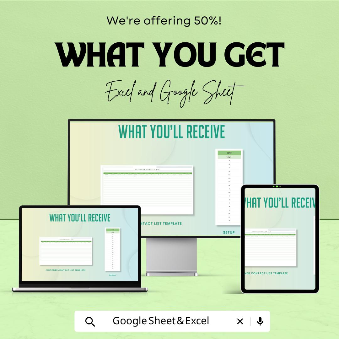 Customer Contact List Template | Client Information Tracker | CRM Spreadsheet | Business Contact Log | Customer Database