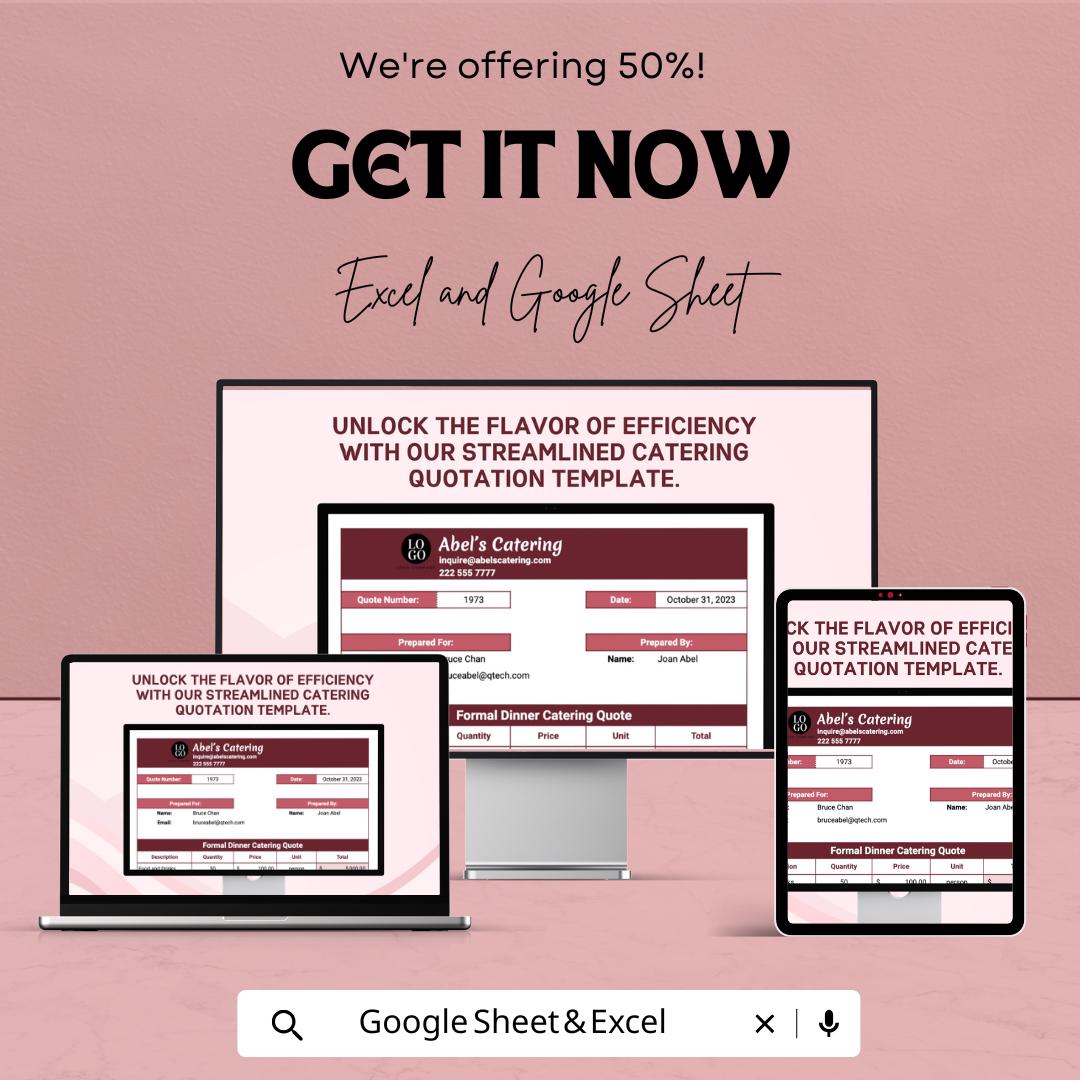 Sample Catering Quotation Sheet | Excel and Google Sheets Template | Customizable & Professional | Instant Download