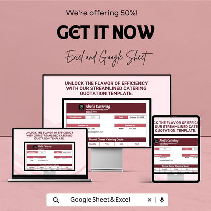 Sample Catering Quotation Sheet | Excel and Google Sheets Template | Customizable & Professional | Instant Download