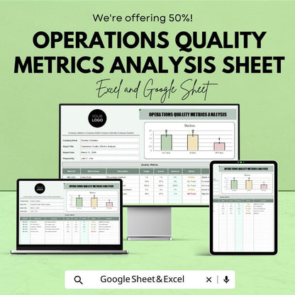 Operations Quality Metrics Analysis Sheet | Google Sheets | KPI Tracking | Quality Control Dashboard | Business Operations Management