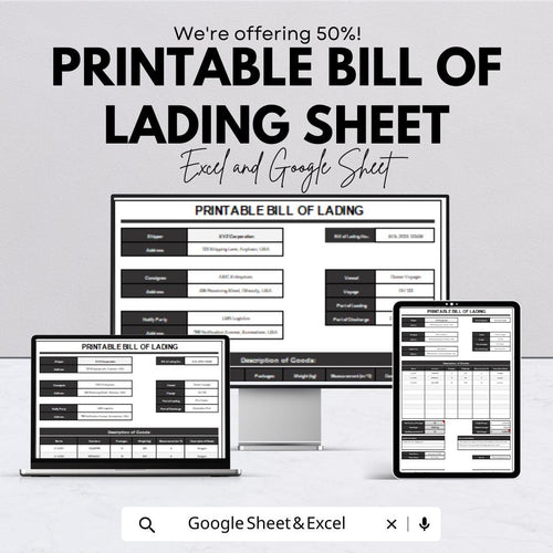 Printable Bill of Lading Sheet - Editable Excel & Google Sheet Template for Easy Shipment Tracking