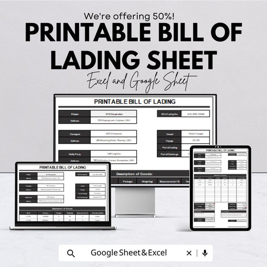 Printable Bill of Lading Sheet - Editable Excel & Google Sheet Template for Easy Shipment Tracking