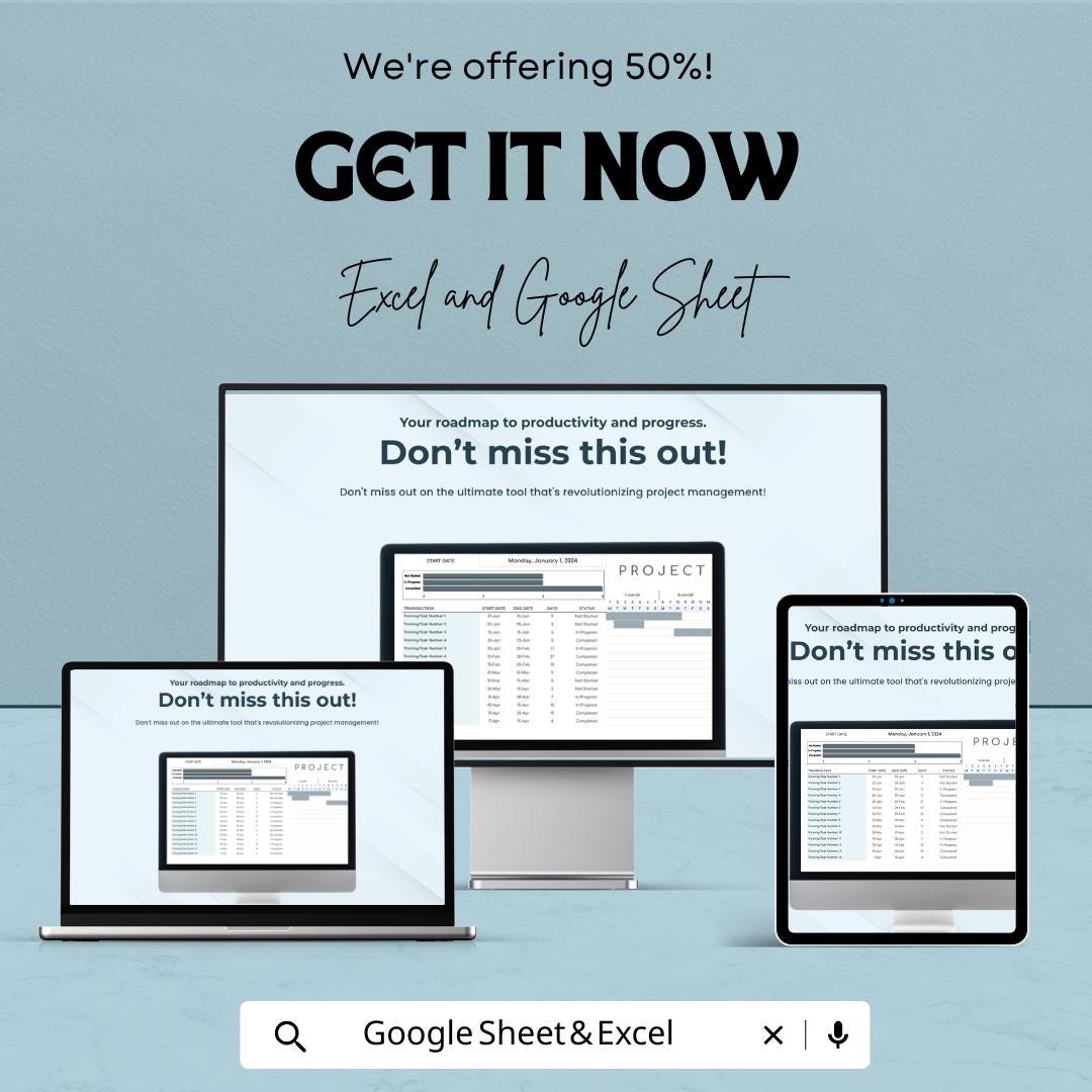 Project Management Plan Template | Project Planning Document | Project Plan Spreadsheet | Excel & Google Sheets | Business Planning Tool