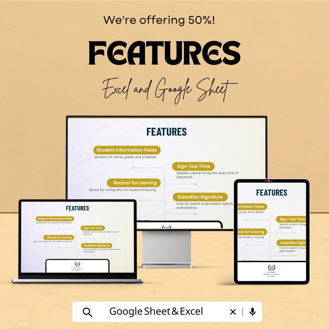 School Sign Out Sheet Template for Excel & Google Sheets | Instant Download | 50% Off | Track Student Departures with Ease