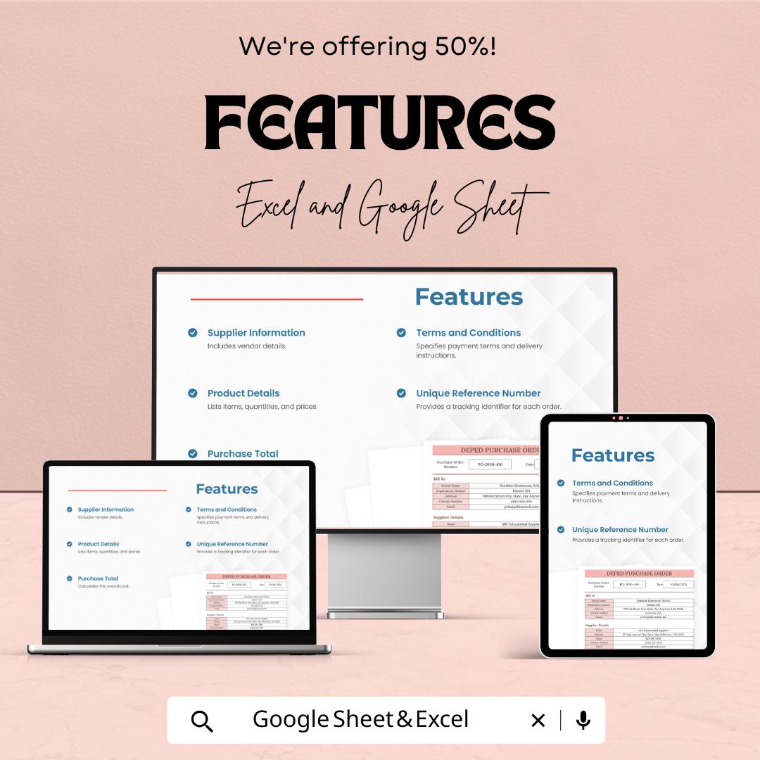Depend Purchase Order Sheet - Excel & Google Sheets Template - Simplify Procurement, Track Orders, Manage Supplier Information