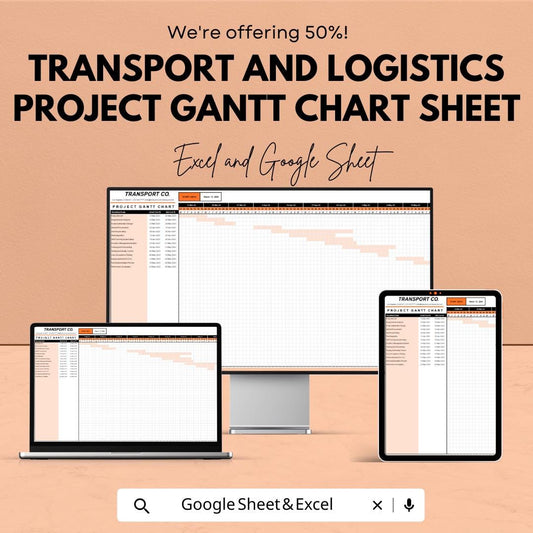 Transport and Logistics Project Gantt Chart Sheet | Excel & Google Sheets | Customizable | Project Planning Template
