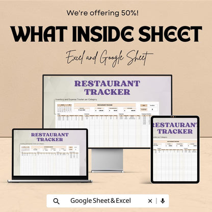 Restaurant Tracker Sheet | Inventory and Expense Tracking | Excel and Google Sheets Template | Manage Restaurant Finances & Operations