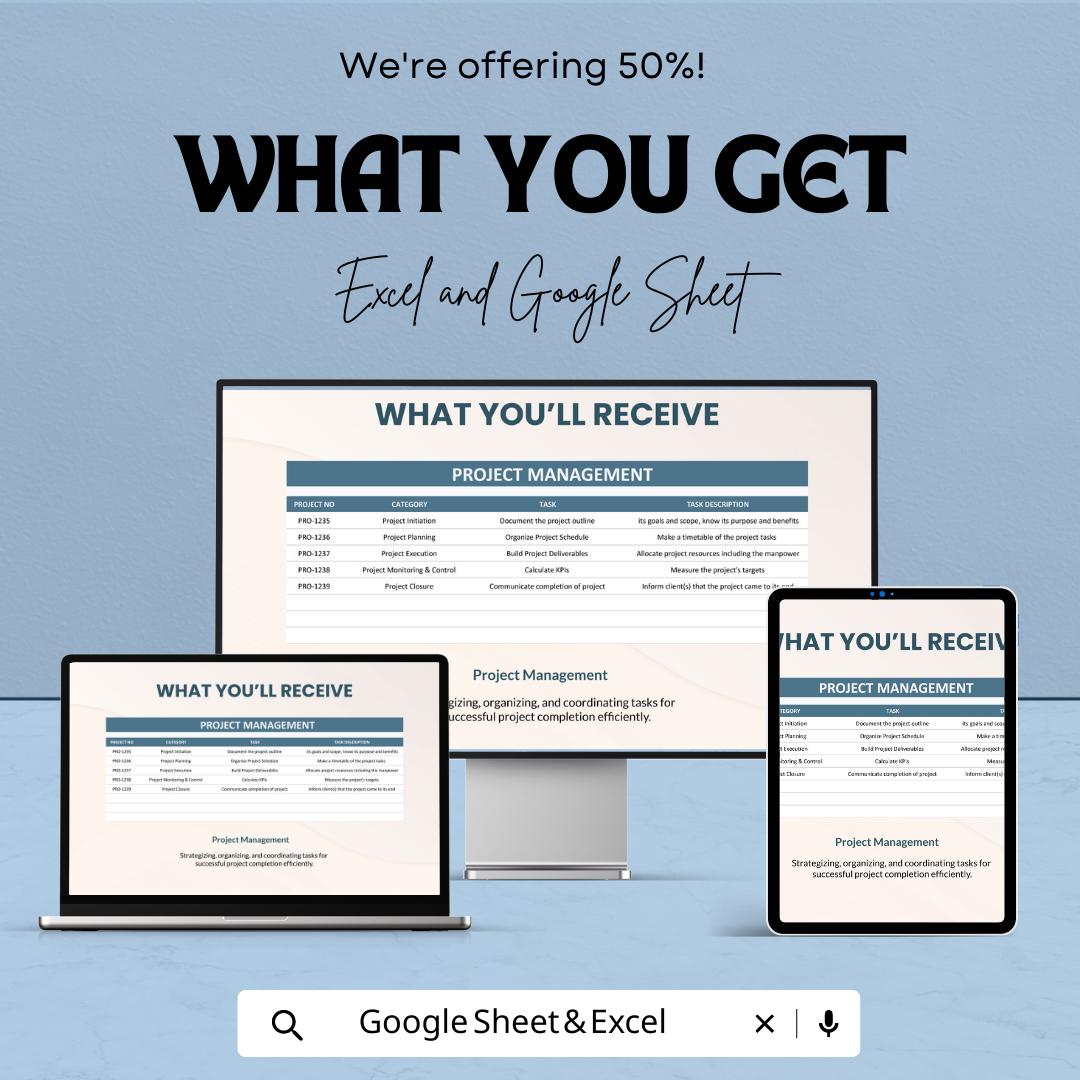 Project & Task Tracking Template, Project Management Spreadsheet, Task Manager, Team Task Tracker