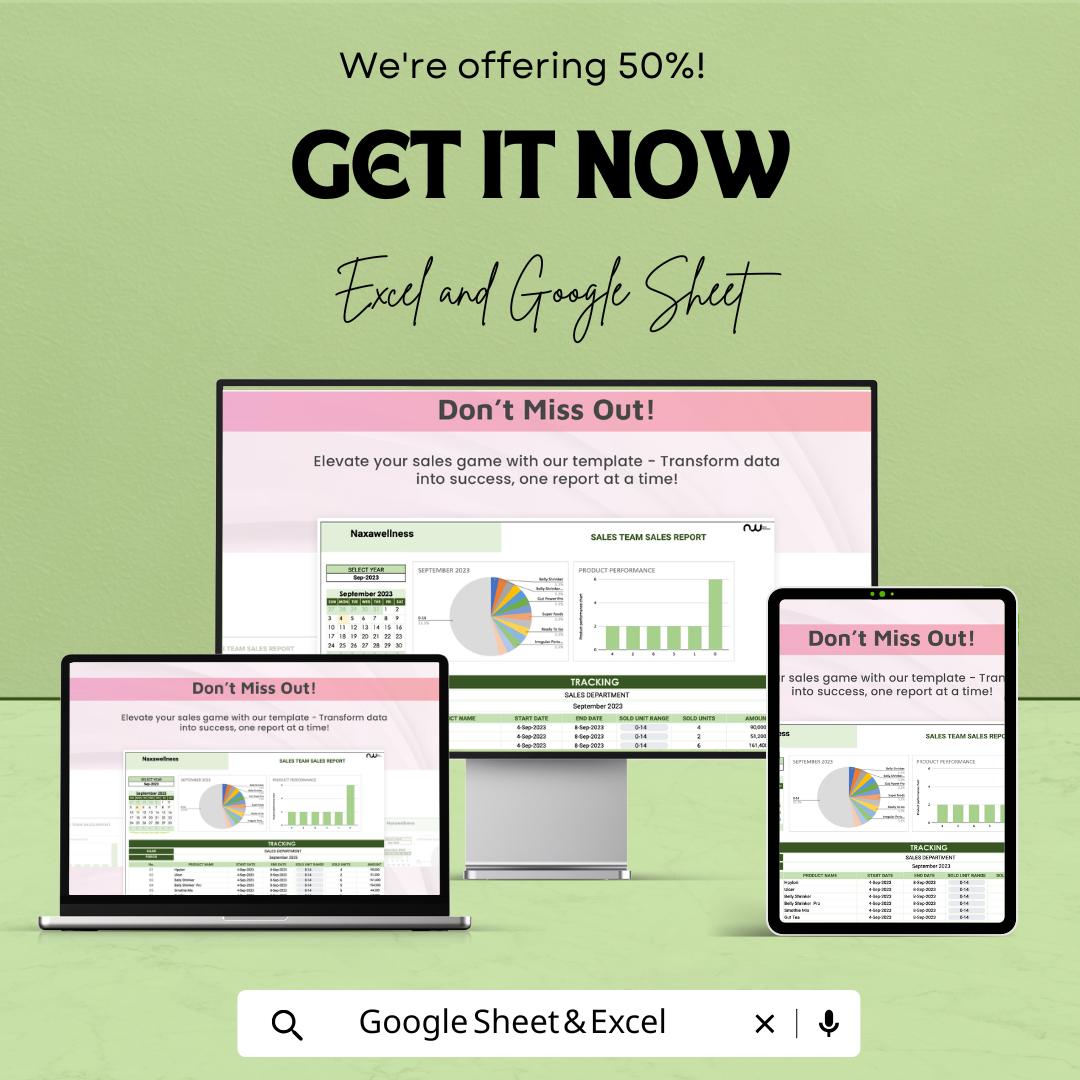 Sales Report Template | Sales Team Report Dashboard | Monthly Sales Analysis sheet | Excel and Google Sheets | Sales Performance Tracker