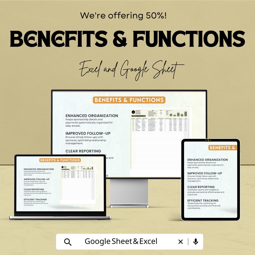 Corporate Sponsorship Tracker Template | Administration Sponsorship Management Spreadsheet | Excel & Google Sheets