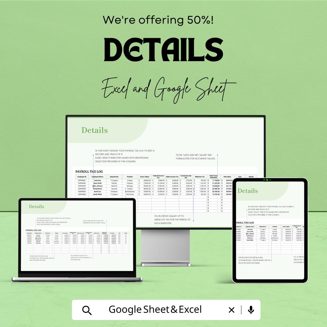 IT Payroll Tax Report Sheet Template | Excel & Google Sheets Payroll Tax Calculator | Employee Tax Report | Business Payroll Tax Spreadsheet
