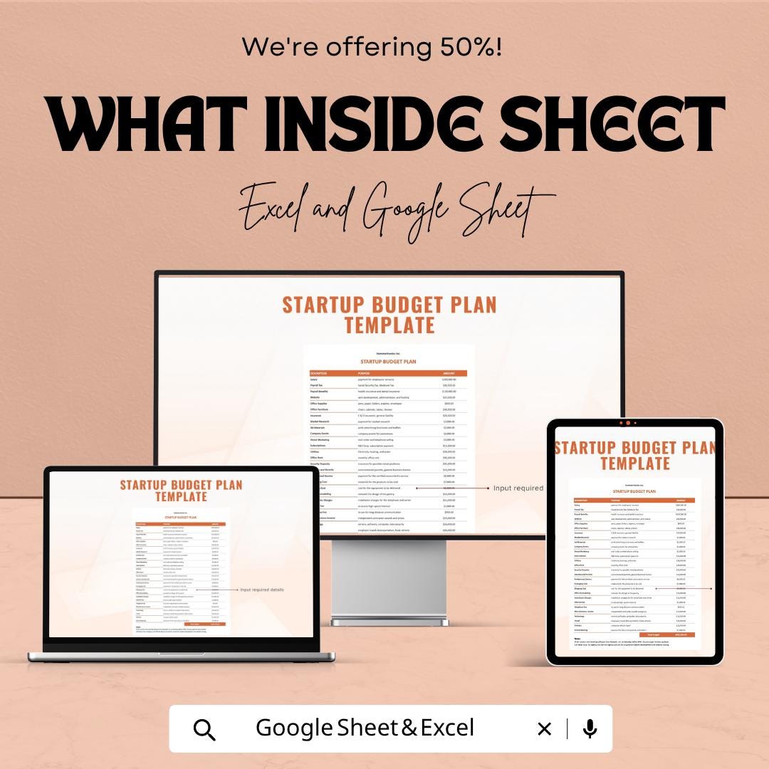 Startup Budget Plan Template | Business Budget Spreadsheet | Startup Financial Planning Sheet | Excel & Google Sheets | Expense Tracker