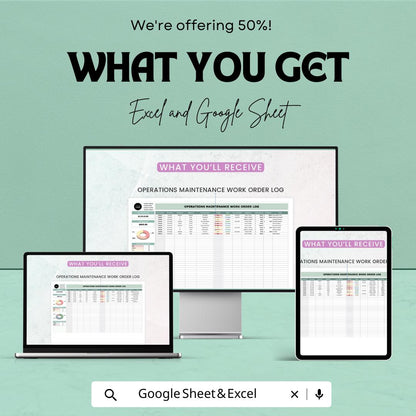 Maintenance Work Order Log | Excel & Google Sheets | Operations Tracker | Task Completion Sheet | Work Order Dashboard Template