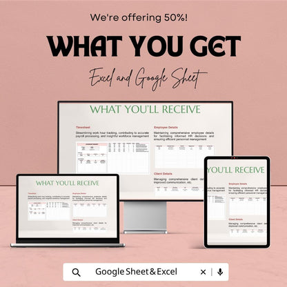 Accountant Timesheet Template Excel Google Sheets | Employee Time Tracker | Payroll Spreadsheet | Weekly Billing Sheet