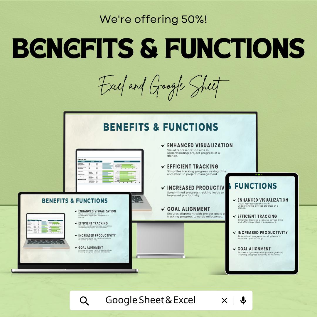 Progress Bar Chart Template | Project Tracker Dashboard | Goal Tracking Spreadsheet | KPI Progress Chart