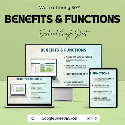 Progress Bar Chart Template | Project Tracker Dashboard | Goal Tracking Spreadsheet | KPI Progress Chart