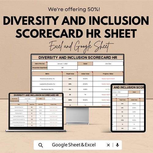 Diversity and Inclusion Scorecard HR Sheet | Excel & Google Sheets Template for Measuring Workplace Diversity