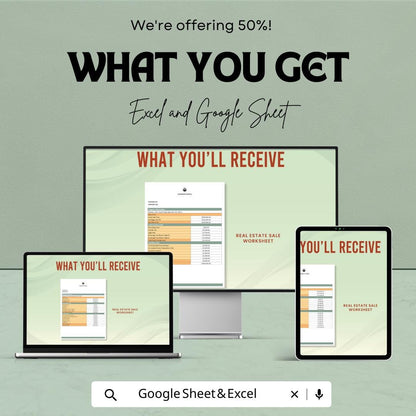 Real Estate Sale Worksheet Template | Property Sale Tracker | Closing Cost Calculator | Real Estate Commission Spreadsheet