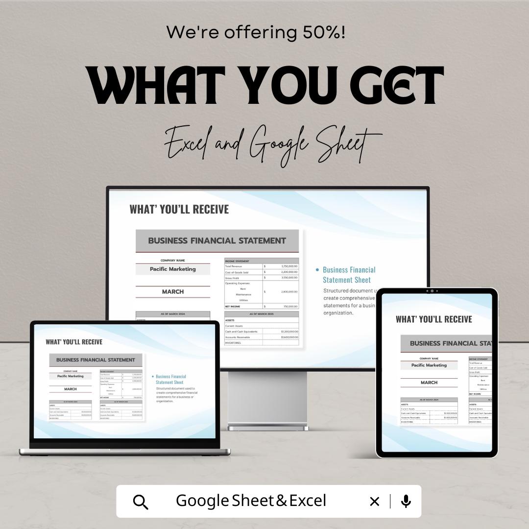 Business Financial Statement Template | Income Statement Balance Sheet Template | Small Business Finance Spreadsheet