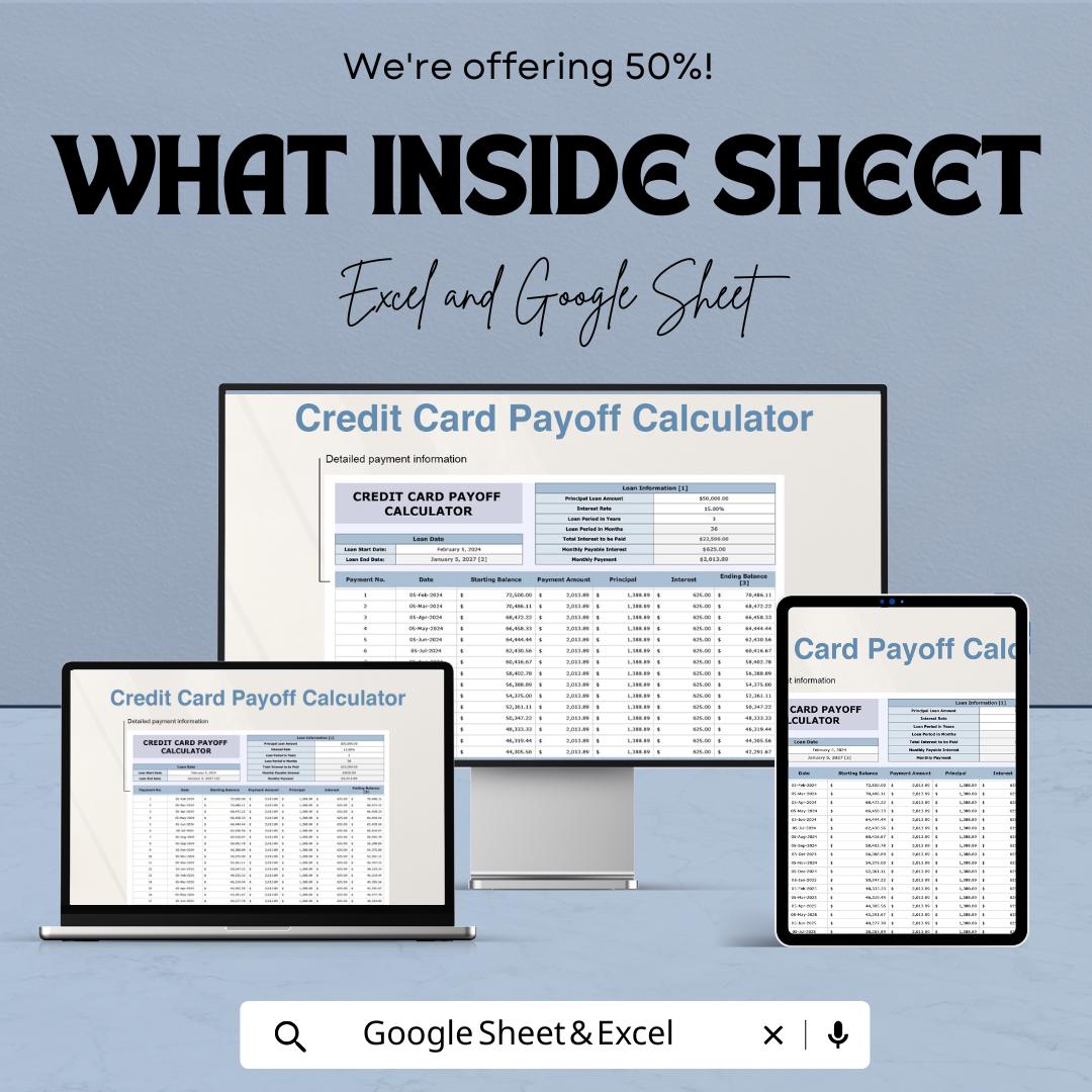 Credit Card Payoff Calculator - Google Sheet - Budget Planner, Debt Management Template, Track Credit Payments, Monthly Payment Calculator