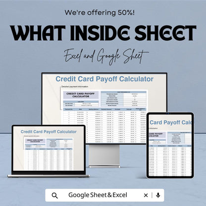 Credit Card Payoff Calculator - Google Sheet - Budget Planner, Debt Management Template, Track Credit Payments, Monthly Payment Calculator