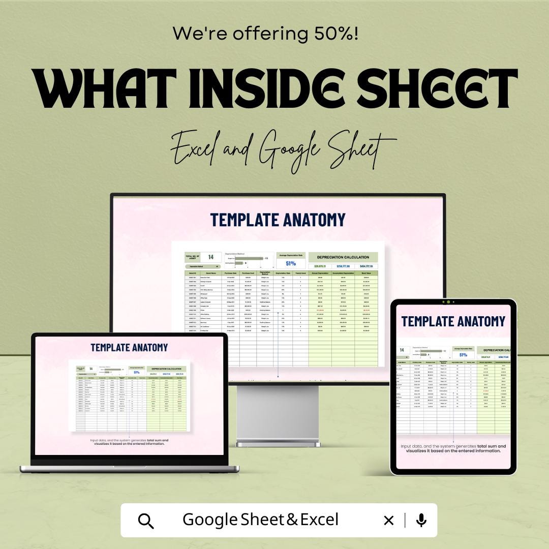 Accounting Depreciation Calculation Model Template | Asset Depreciation Calculator | Finance Spreadsheet | Accounting Template