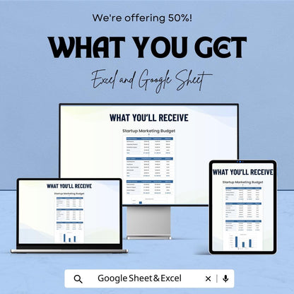 Startup Marketing Budget Sheet | Google Sheet & Excel Template for Budget Allocation, Expense Tracking, and ROI Analysis | Editable Business