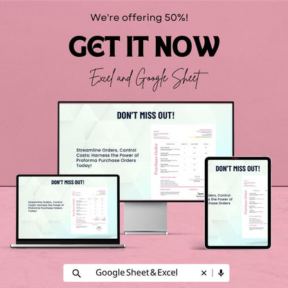 Proforma Purchase Order Template | Purchase Order Spreadsheet | Business Order Form Template | Excel & Google Sheets | Vendor Order Tracker