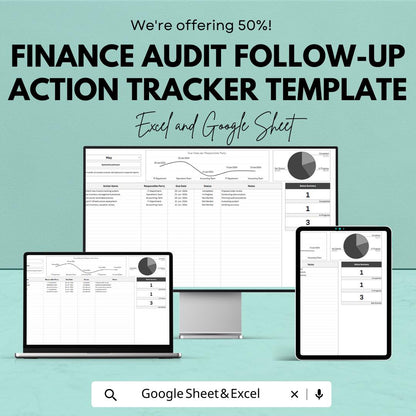 Finance Audit Action Tracker Template, Audit Follow Up Log, Internal Audit Spreadsheet, Compliance Tracker, Excel & Google Sheets Template
