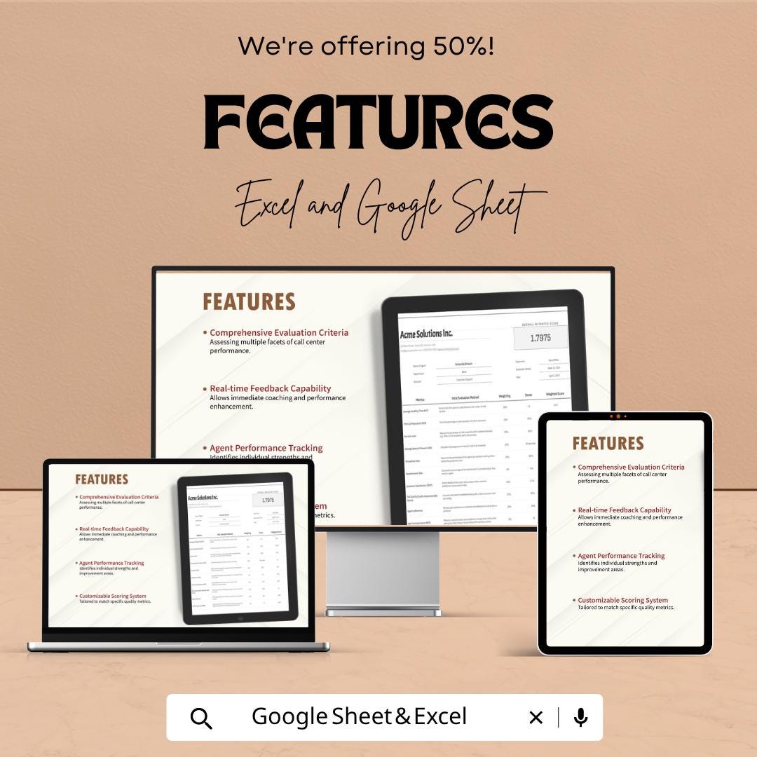 Call Center Quality Scorecard Template | QA Evaluation Form | Call Center KPI Tracker | Agent Performance Sheet
