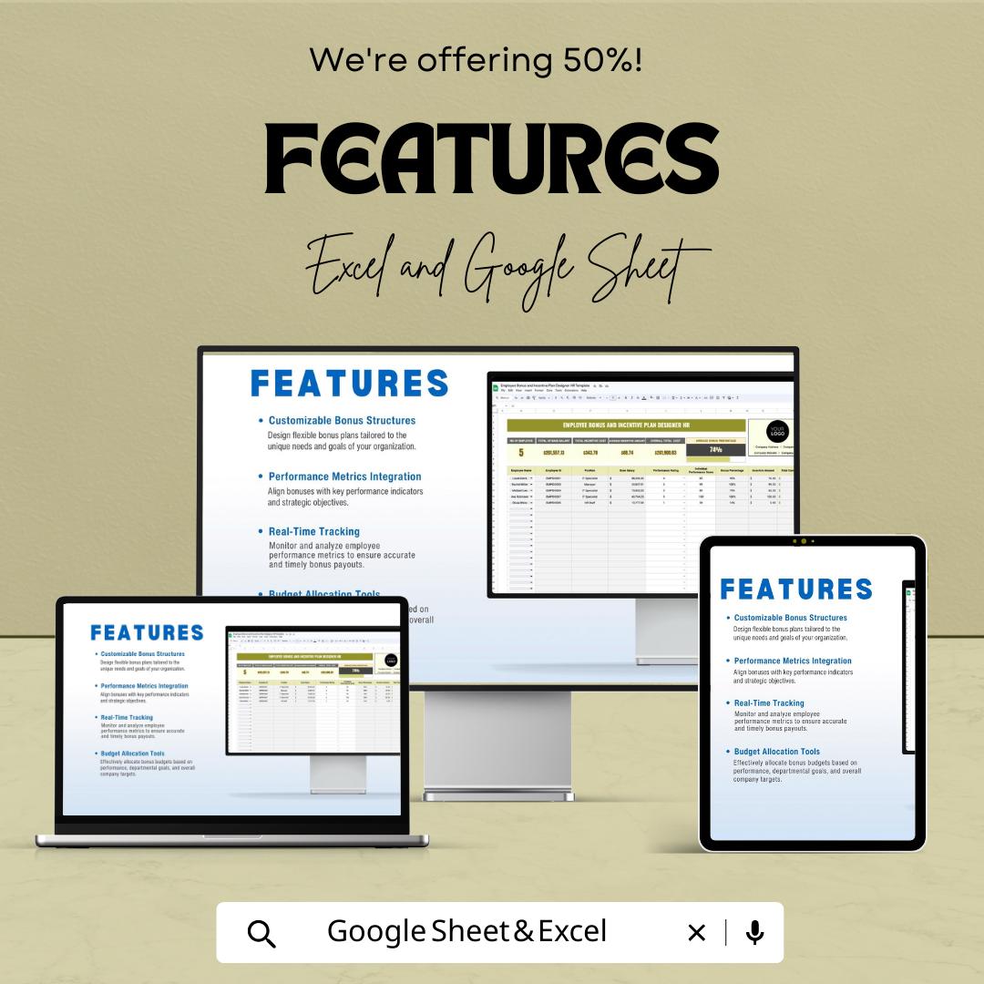 Employee Bonus Incentive Plan Template Excel Google Sheets, HR Bonus Calculator, Employee Performance Bonus Tracker, HR Management Tool